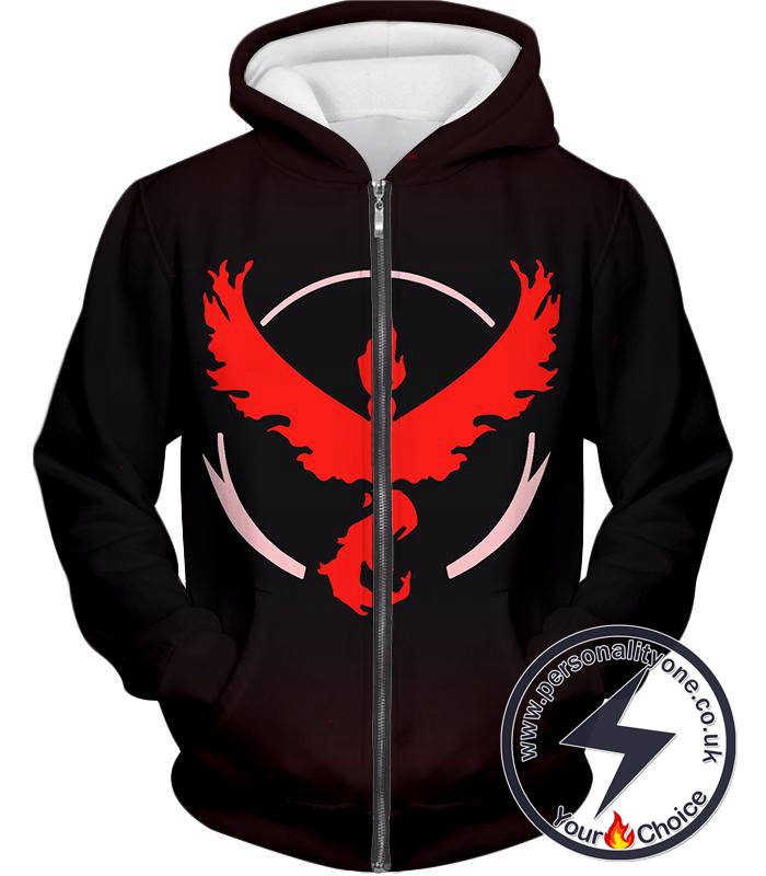 Pokemon Cool Pokemon Go Team Valor Moltres Logo Black Zip Up Hoodie